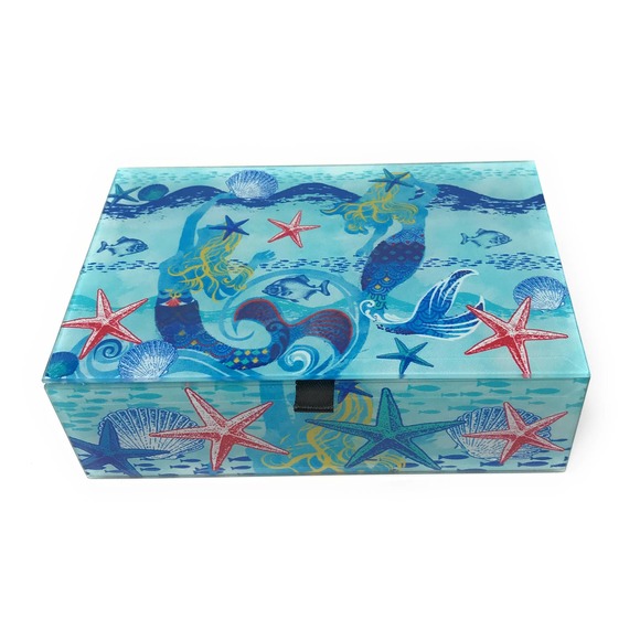 Value Arts Other - Mermaids Keepsake Box Coastal Nautical Beveled Glass Lined 6"Wide